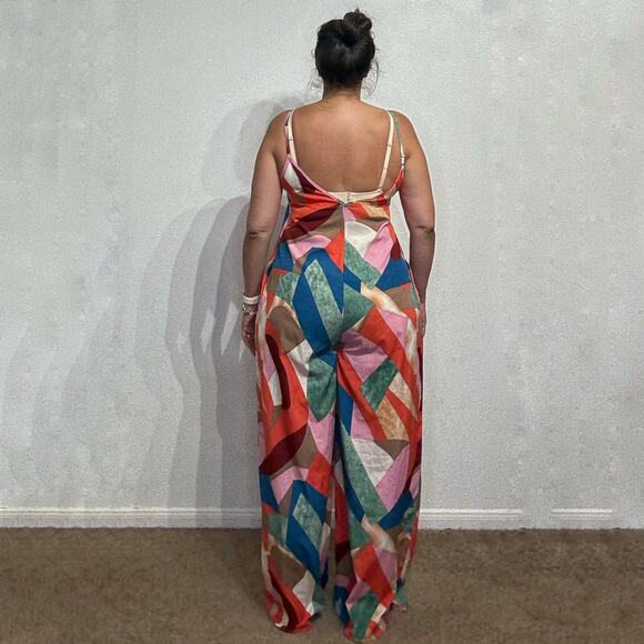 Luukse Multicolor Geometric Wide Leg Jumpsuit Sz M - Picture 10 of 12